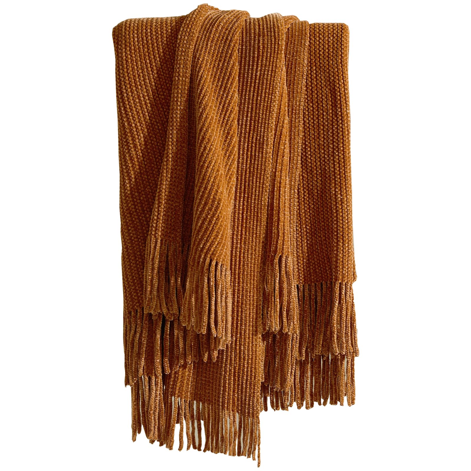 Photo 1 of Boho Chenille Knit Throw Blanket for Couch - 52 x 63 Inch Ultra Soft Fleece Lightweight Bed Throw Cozy Comfort Blanket with Fringe (Pumpkin Spice)