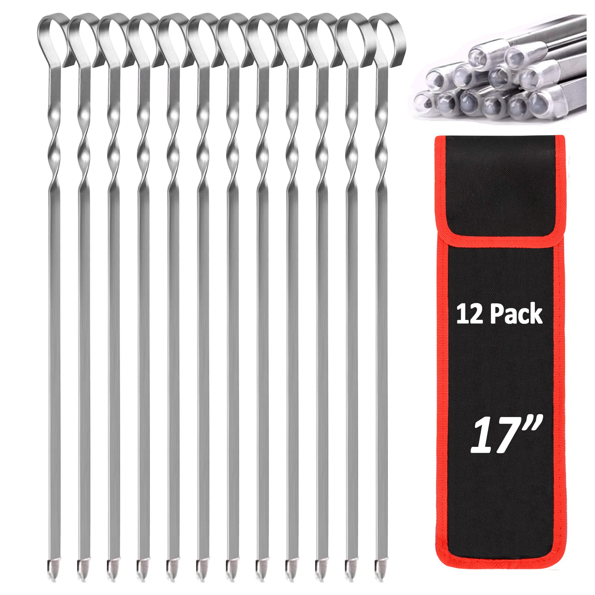 Photo 1 of ?12-Pack Full-Length?17" Stainless Steel Skewers for Grilling – Heavy Duty, No Bend, No Spin | Dishwasher Safe & Lifetime-Reusable (Try Risk-Free Today) (Hard Holder)