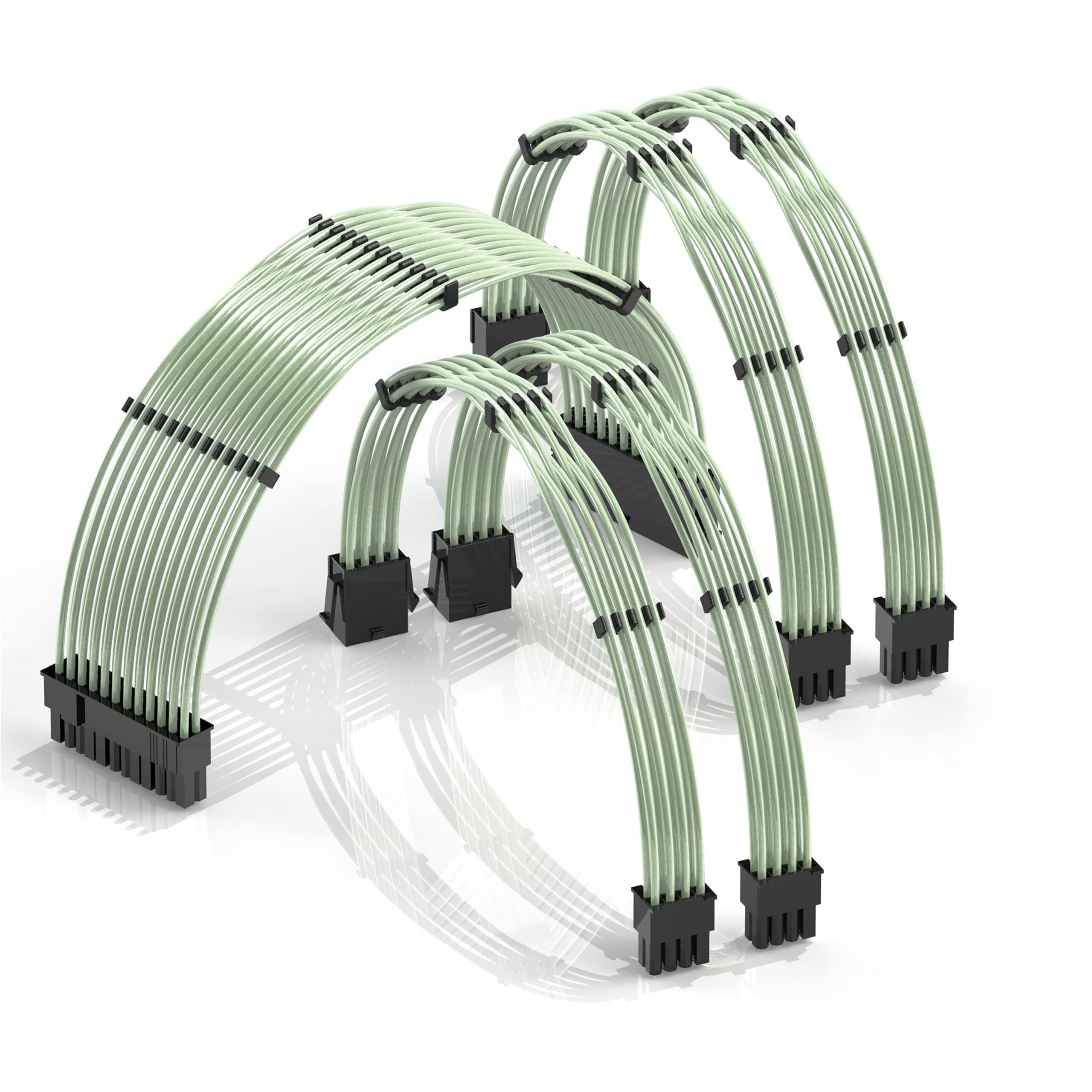 LINKUP - 30cm PSU Cable Extension 18AWG Oxygen Free Copper (OFC) Teflon Jacket Custom Mod GPU PC w/Comb Kit | 1 x 24 P (20+4) | 2 x 8 P (4+4) CPU | 2 x 8 P (6+2) GPU set | 300mm - Green