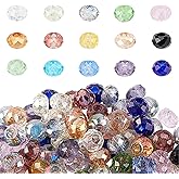 PH PandaHall 100pcs Crystal Glass Beads 8x5mm Faceted Large Hole Beads European Rondelle Spacer Bead for DIY Snake Chain Charm Bracelet Necklace Earring Jewelry Making, Hole: 3mm, Mixed Color