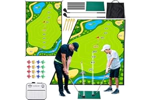 PUNIEAYI Golf Chipping Game Velcro Golf Hitting Mat Golf Training Mat for Adults Golf Training Aid Equipment for Indoor Golf Outdoor Game Golf Practice Mat with 2Pcs Clubs, 20 Balls