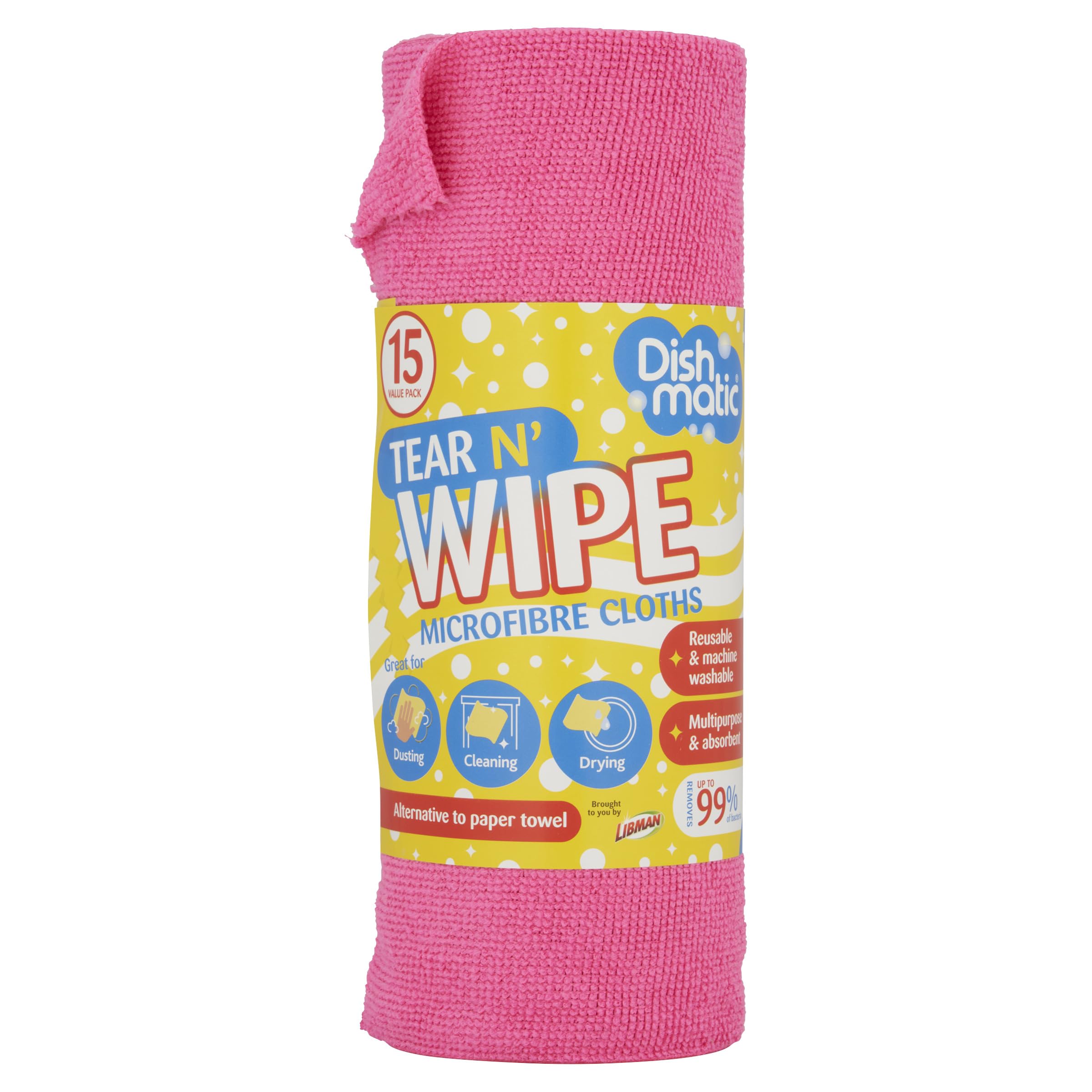 Dishmatic Tear N’ Wipe, All-Purpose Micro Fibre Cloths, Roll of 15