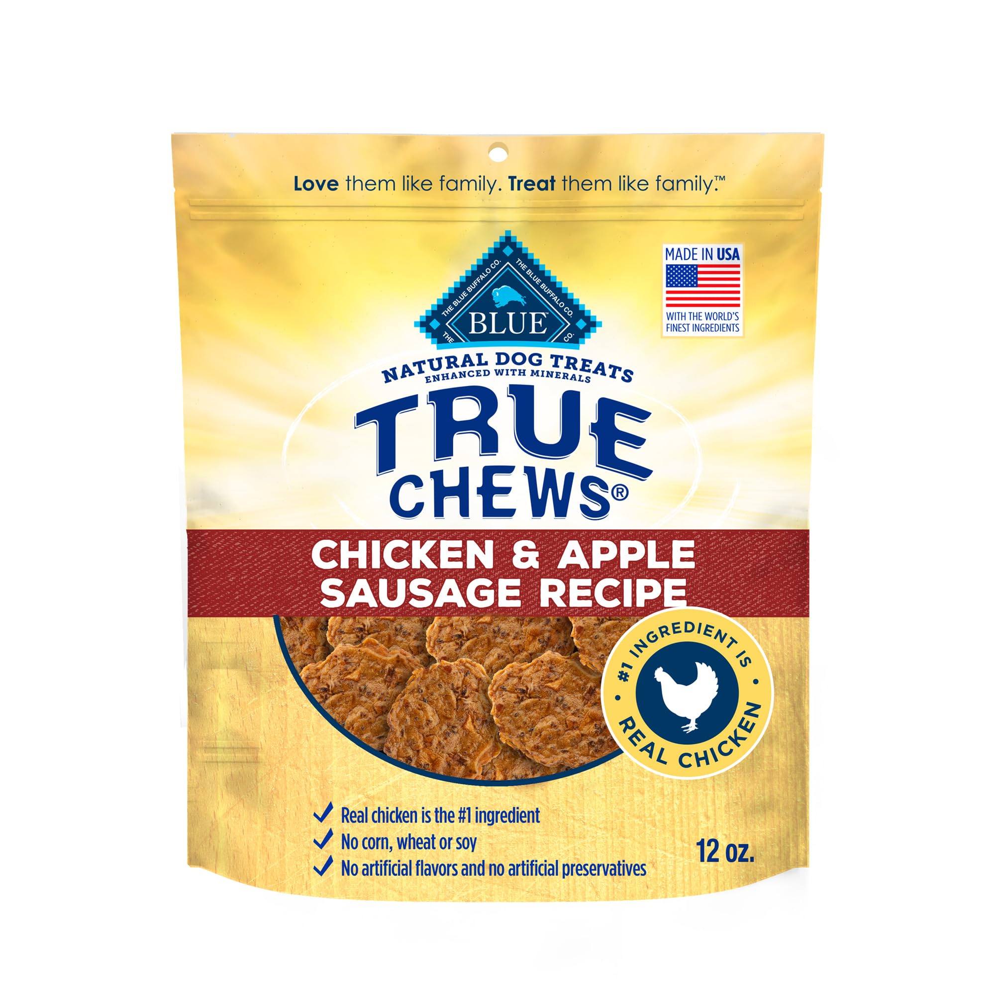 Photo 1 of Blue Buffalo True Chews Dog Treats, Made in the USA with Natural Ingredients, Chicken and Apple Sausage Recipe, 12-oz Bag