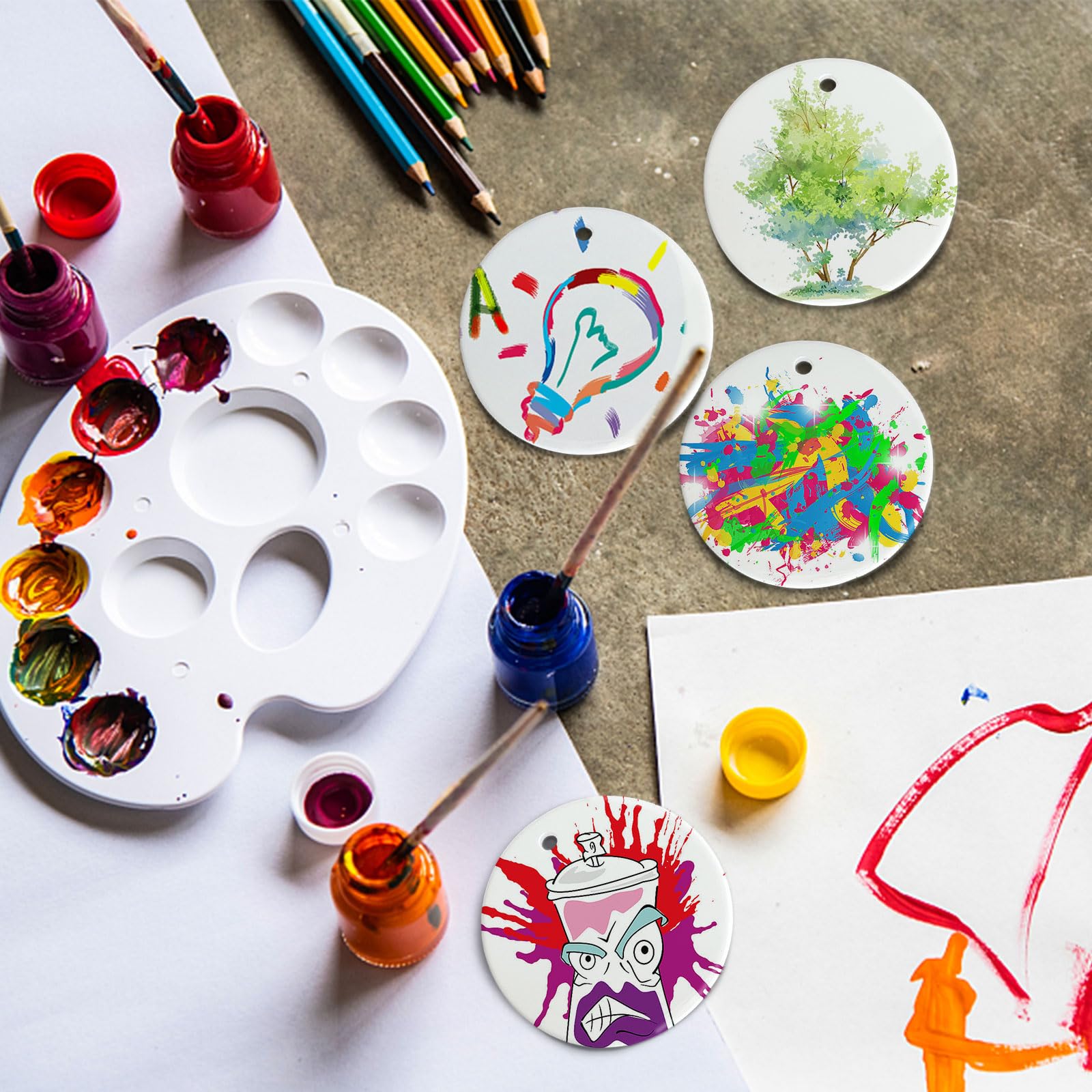 Sublimation Ceramic Ornaments - Bulk White Round Porcelain Ornament Blanks for Heat Press Printing - Personalized Xmas Tree Keepsake Crafts Gift Christmas Decorations