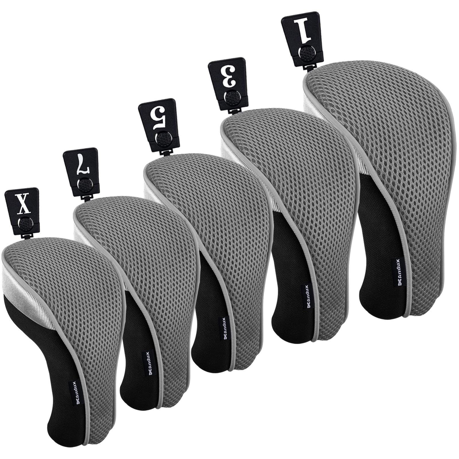 Andux Golf 460cc Driver Fairway Wood Club Head Covers 5pcs/Set Short Neck Grey