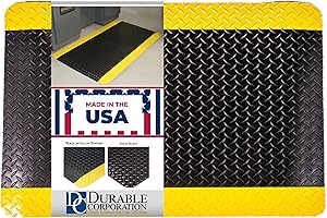 Durable Vinyl Heavy Duty Diamond-DEK Sponge Industrial Anti-Fatigue Floor Mat, 2' x 3', Black with Yellow Border