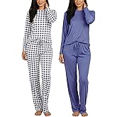 Real Essentials 2 Pack: Women's Comfy Pajama Sets - Short & Long Sleeve Ladies Loungewear Sleepwear PJs (Available In Plus)