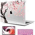 TWOLSKOO Cover for MacBook Air 13 inch 2021 2020 2019 2018, Cherry Blossoms Printed Hard Shell Case & Keyboard Skin & Screen Protector for MacBook Air 13 A2337 M1 A1932 A2179