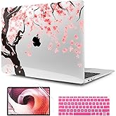 TWOLSKOO Cover for MacBook Air 13 inch 2021 2020 2019 2018, Cherry Blossoms Printed Hard Shell Case & Keyboard Skin & Screen Protector for MacBook Air 13 A2337 M1 A1932 A2179
