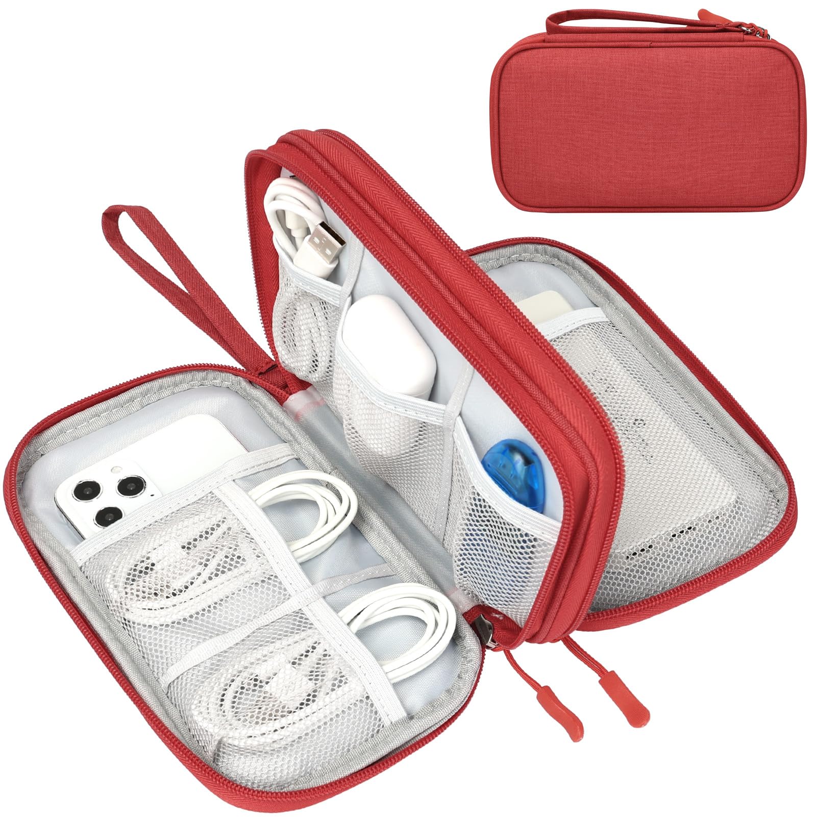 Photo 1 of FYY Electronic Organizer, Travel Cable Organizer Bag Pouch Electronic Accessories Carry Case Portable Waterproof Double Layers Storage Bag for Cable, Cord, Charger, Phone, Earphone, Large Size, Red