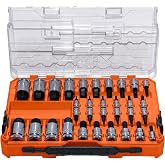 Klein Tools 65233HEX Hex Bit Socket Set, 1/4, 3/8, 1/2-Inch Drives, Knurled, SAE (5/64 to 3/4 inch) and Metric (2 to 19mm) with MODbox Case, 32-Piece