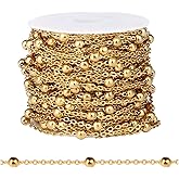 [33 FT] 18K Gold PVD Plated Satellite Chain Bulk for Jewelry Making 2mm 304 Stainless Steel Satellite Ball Beaded Cable Link Chains Roll Spool for DIY Jewelry Making Craft