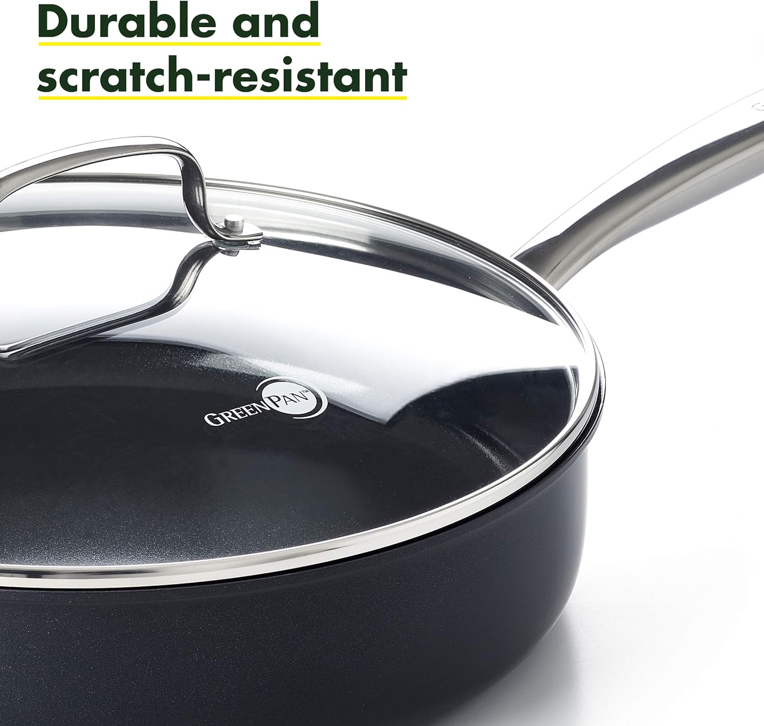 GreenPan Prime Midnight Healthy Ceramic Nonstick, Saute Pan 5QT, Black: Kitchen & Dining