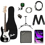 Squier by Fender Bass Guitar Kit, with 2-Year Warranty, Laurel Fingerboard, Black, Poplar Body, Includes Rumble 15G Amp, Padd
