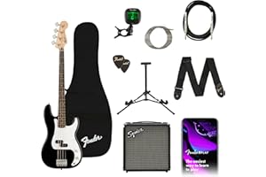 Squier by Fender Bass Guitar Kit, with 2-Year Warranty, Laurel Fingerboard, Black, Poplar Body, Includes Rumble 15G Amp, Padded Guitar Bag, Cable, Guitar Strap, and More