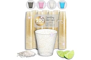 Stumbelina 100 COUNT - GOLD SPARKLE SHOT GLASSES | Disposable Plastic Drink Party Cups | Neon Shiny Color Party Jello Shooters