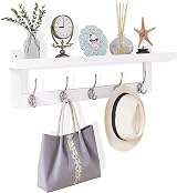 SMIBUY Coat Hooks with Shelf Wall Mounted 74 cm Bamboo 5 Double Hooks White view 1
