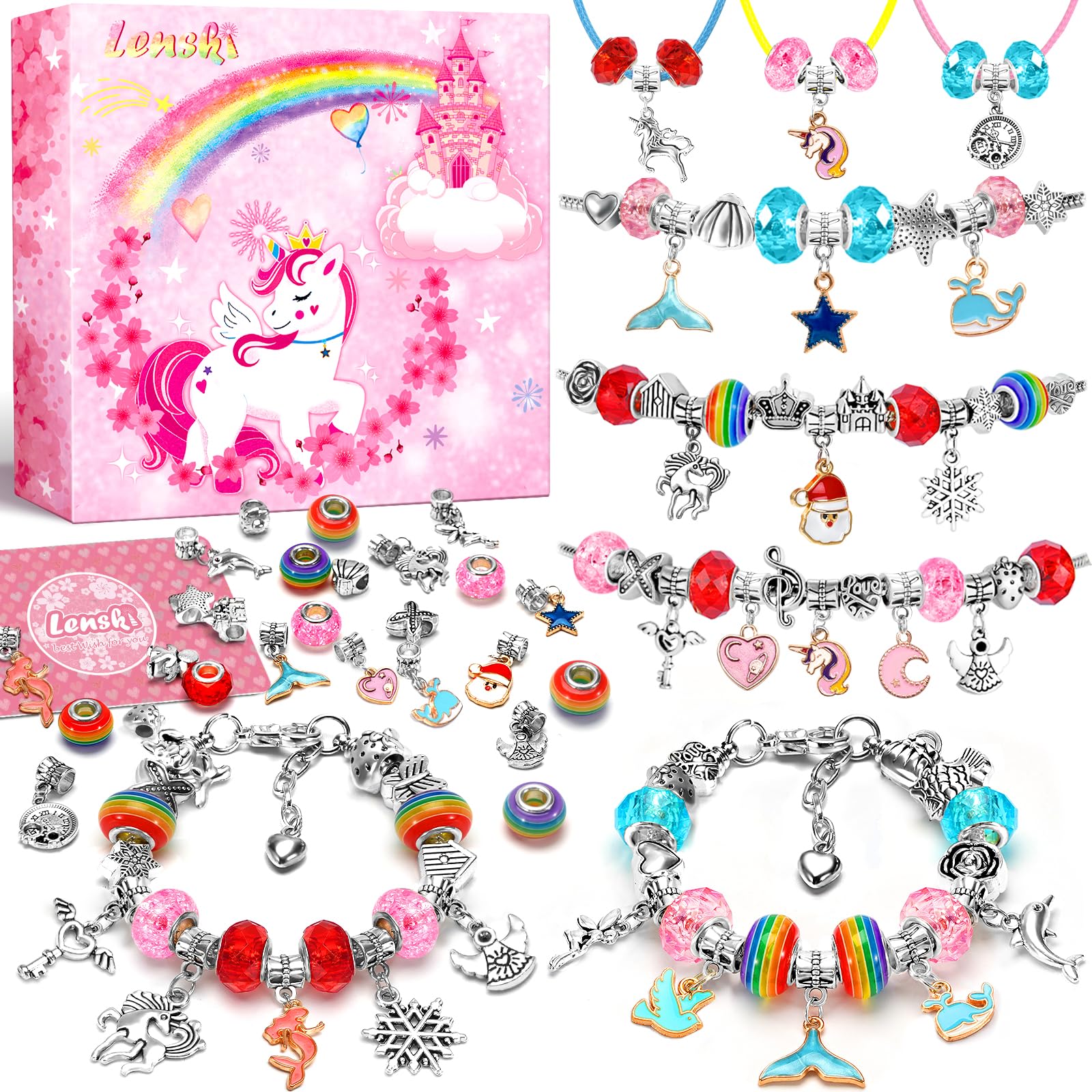Lenski Easter Gifts for Kids, Unicorn Gifts for Girls, Gifts for 4 5 6 7 8 Year Old Girl Gifts for Teenage Girls Birthday Presents, Jewellery Bracelet Making Kit, Arts and Crafts for Kids