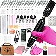 Eyebrow Microblading Tattoo Machine Kit, Professional Complete Wireless Tattoo Gun with Tattoo Power Supply, 50Pcs Cartridge Needles, 7Pcs Inks, Microblading Supplies for Beginners (Black, TP39)