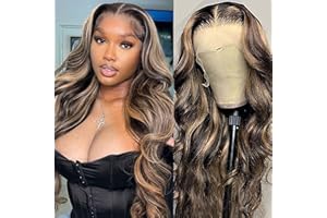 MEGALOOK Ombre Highlight Lace Front Wig Human Hair #FB27 Body Wave Lace Front Wigs for Black Women Human Hair 13x4 HD Lace Front Wigs 200% Density Natural Hairline Pre Plucked with Baby Hair 26 inch