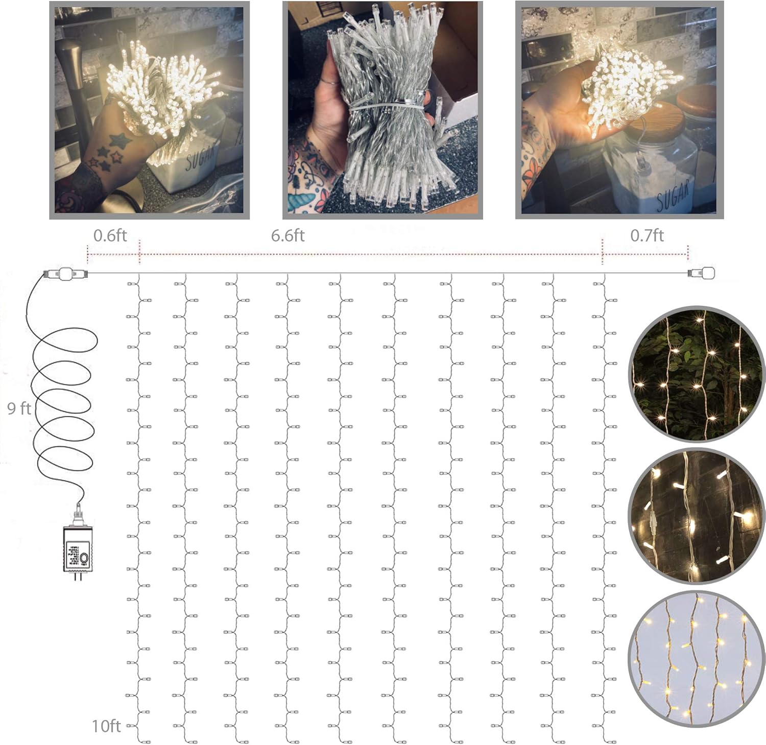 Magictec 300 LED Curtain String Light, 8 Lighting Modes Fairy Twinkle String Lights Wedding Party Home Garden Bedroom Outdoor Indoor Wall Decorations, Warm White: Home Improvement