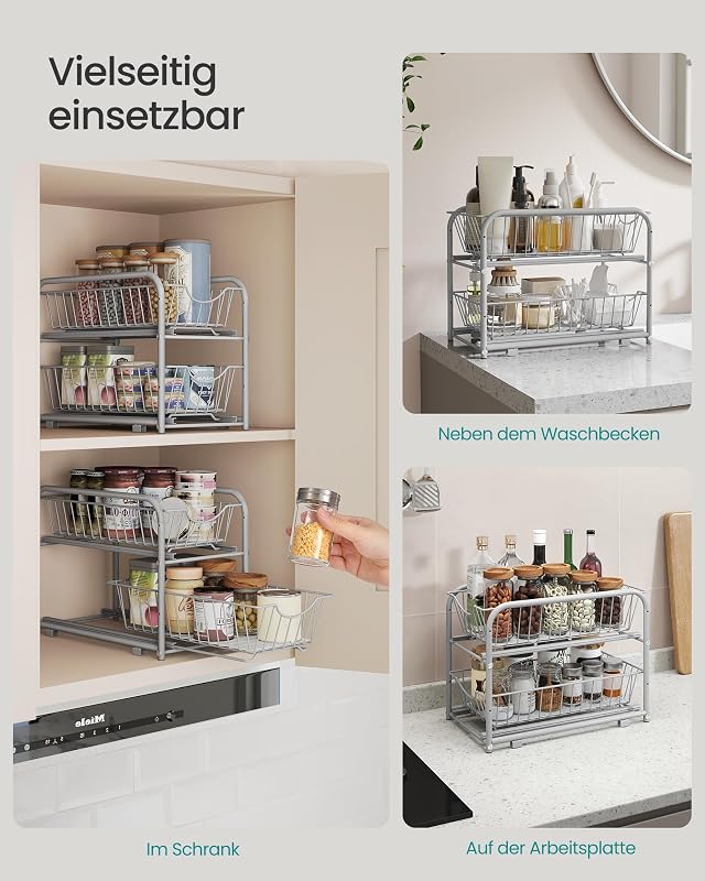 Küchenregal, 2 Ebenen, mit Metallkörben, stapelbar, erweiterbar