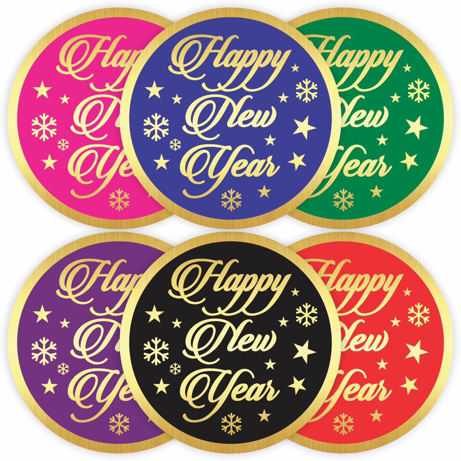PARTH IMPEX Happy New Year Stickers - (Pack of 120) 2" Large Round Gold Foil Stamping Labels for Cards Gift Envelope Seals Boxes