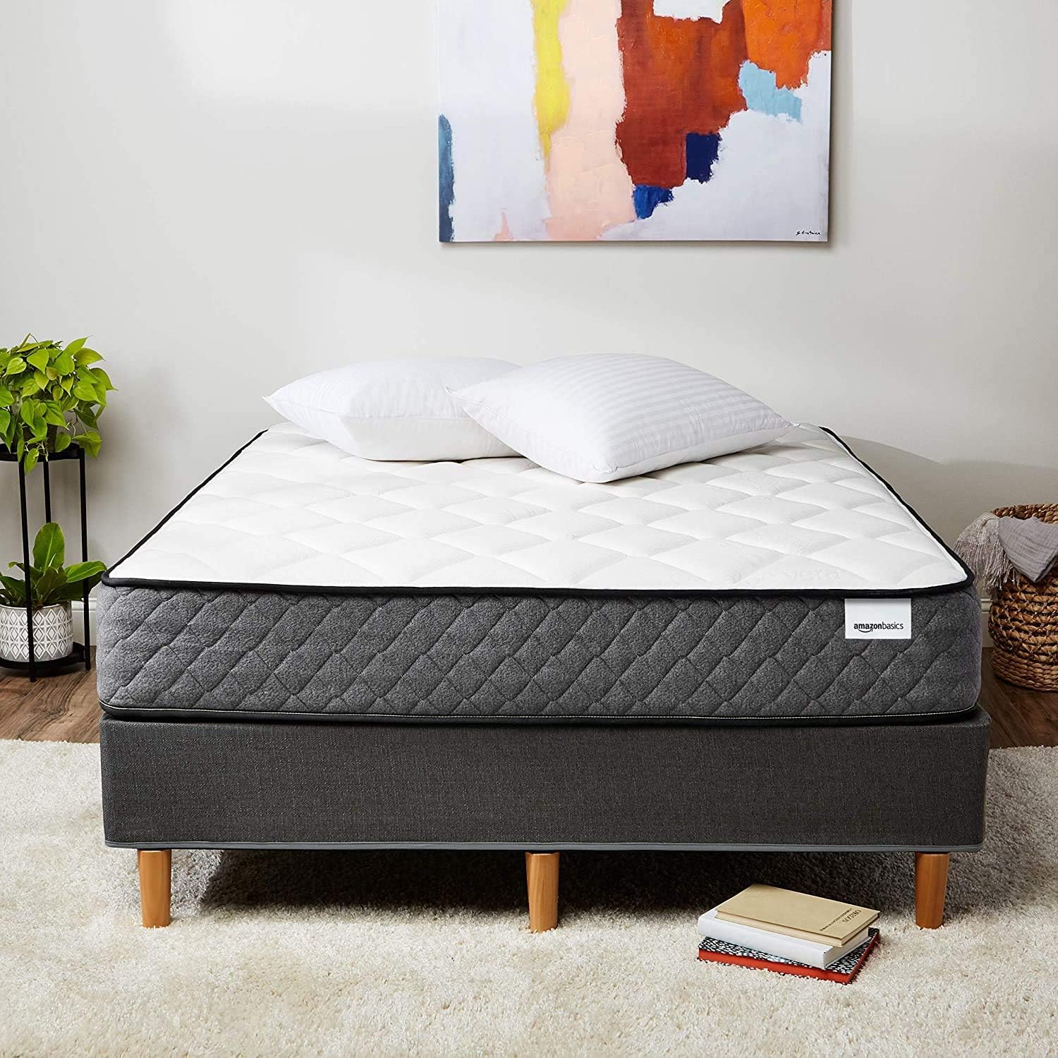 Basics Premium Foldable Mattress Foundation/Box Spring with Steel Slats and Wood Legs, Tools-free Assembley, Full: Furniture & Decor
