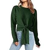 Okiwam Women's Long Sleeve Cropped Sweaters Casual Knit Pullover Tie Front Crew Neck Fall Outfits Spring Fashion Clothes 2026