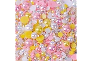 Niziky 1100PCS Flatback Pearls and Rhinestone, Mixed Size 3mm-10mm AB Color Resin Rhinestones Half Pearls for Crafts, 30g Half Round Flatback Pearls Rhinestones for Nail Face Art Crafts