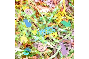 Jansun Easter Grass Crinkle Cut Paper, 115g/4oz Easter Iridescent Shred Paper Filler with Easter Confetti for Easter Gift Box Grass Basket Filler Gift Wrapping Easter Decorations