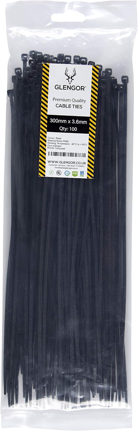 Glengor Black Cable Ties - Pack of 100, 3.6mm x 300mm (100pcs) - Image 4