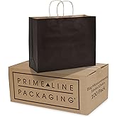 Prime Line Packaging Paper Gift Bags, Black Gift Bags Large with Handles for Small Business, Shopping, Boutiques, Retail Use, Holidays, Bulk, 16x6x12, 100 Pack