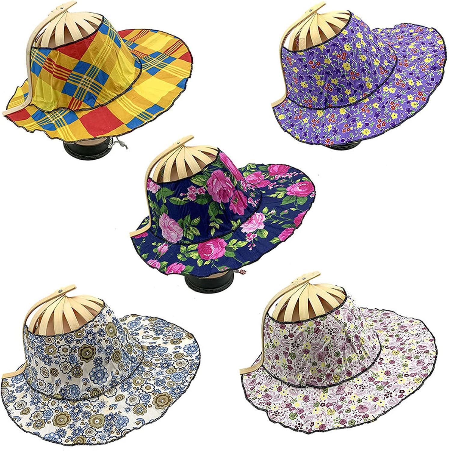 Bamboo Foldable Hand Fan Sun Hat, Women Sunhat Hat with 2