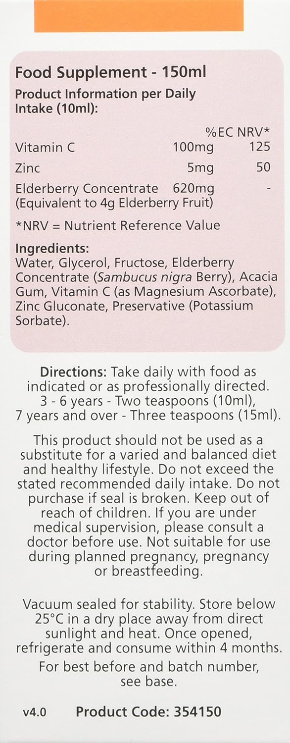 BioCare Children's Elderberry Complex - Especially Designed for Children - Immune Support Liquid with Vitamin C and Zinc - 150ml - Image 4