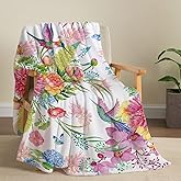 Bestraily Hummingbird Throw Blanket Floral Flower Throw Blanket Spring Colorful Flannel Fleece Throw Blankets Gifts for Women Children Soft Cozy Plush Throw Blankets 50" x 60"