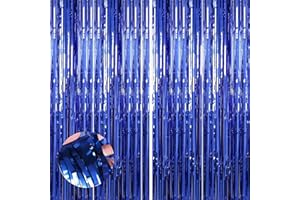 Keyali 2 Pack 3.3 * 8.3 ft Foil Curtain Metallic Tinsel Fringe Curtains Photo Booth Props Backdrop for Birthday Wedding Engagement Baby Shower Christmas Holiday Celebration Partyl,Blue