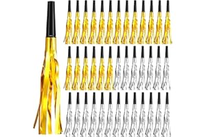 Skylety 40 Pieces Party Noise Makers New Year Horns and Blowouts Gold Glitter Squawkers Whistles Metallic Fringed Musical Blowers Bulk for Adult Birthday Graduation Sporting Event 2026 New Years Favor