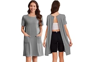 Deyeek Hospital Gowns for Women Open Back Tear Away Snap Nursing Dress Short Sleeve Soft Adaptive Clothing With Pockets