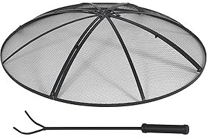Lineslife Fire Pit Spark Screen 40 Inch Cover Round, Heavy Duty Collapsible Outdoor Fire Pit Mesh Screen, Metal Fire Pits Top Lid with Ring Handle for Patio Backyard, Black