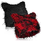 Chuarry 2 Pcs Distressed Knitted Cat Beanie Fuzzy Crochet Hat Y2k Hat Cat Ear Beanie Thick Winter Hats for Men Women Outdoor Red, Black