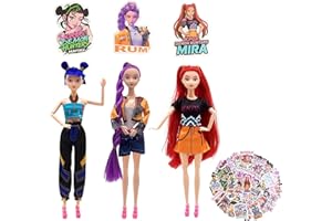 Oilkas 11.8-inch Demon Hunters Toys Action Dolls Set, Poseable Dolls with Movable Joints, Includes Anime Style Waterproof Vinyl Stickers