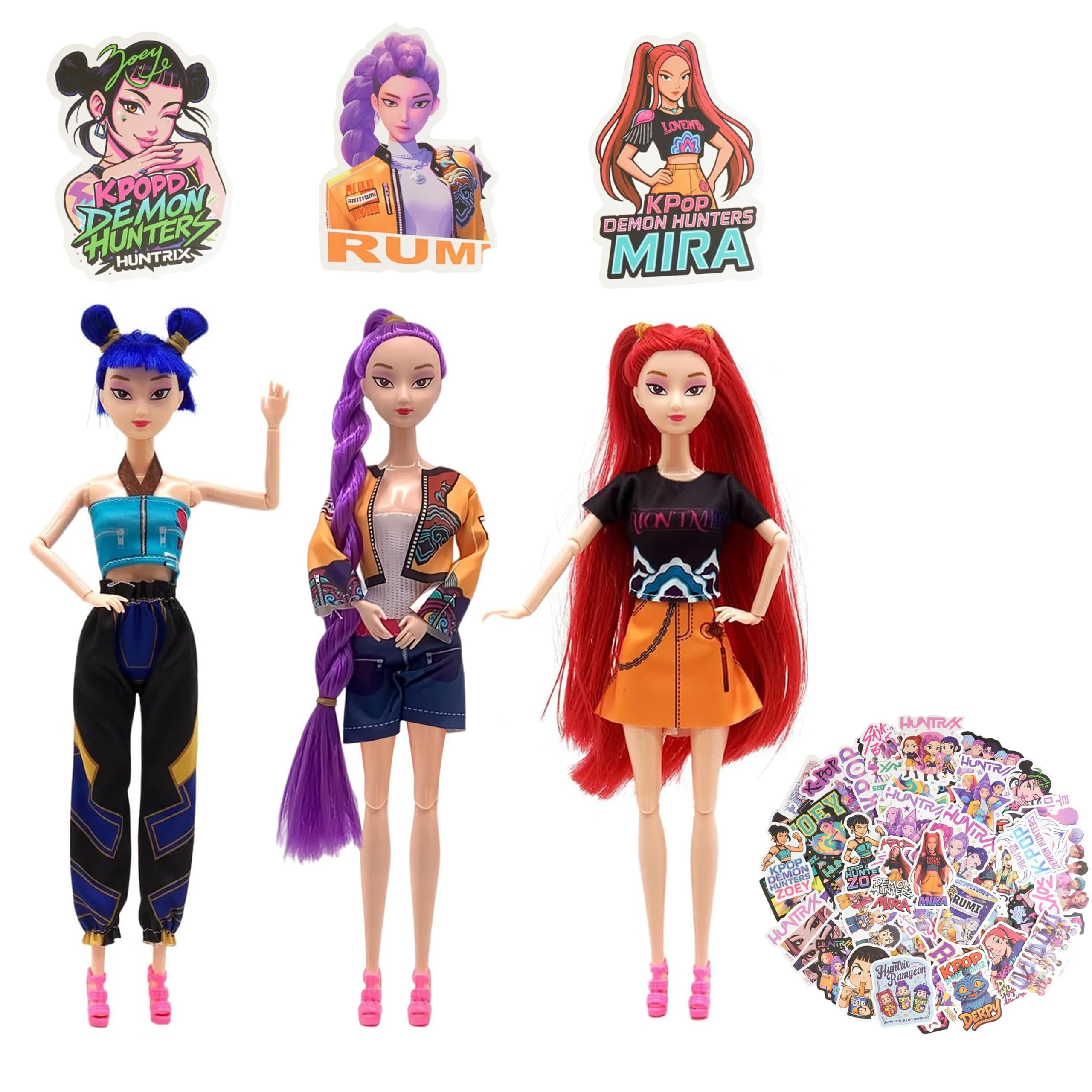 Photo 1 of Oilkas 11.8-inch Demon Hunters Toys Action Dolls Set, Poseable Dolls with Movable Joints, Includes Anime Style Waterproof Vinyl Stickers