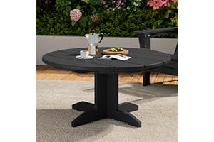SERWALL 36'' Round Outdoor Coffee Table - HDPE Weatherproof Patio Table for Balcony, Garden, Backyard (Black)