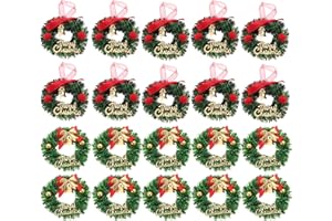 LUOZZY 20 Pcs Mini Christmas Wreath 3.9 * 2.4in Small Merry Christmas Wreath with Bell Miniature Dollhouse Xmas Tree Wreaths Hanging Ornaments