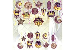 N&T NIETING 53Pcs Ramadan Mubarak Home Decorations Eid Hanging Swirl Ceiling Decor Foil Party Streamers with Moon Star Mosque, 2025 Eid Muburak Decorations for Indian Moroccan Princess Birthday Supplies, Purple