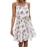 PRETTYGARDEN Women's Summer Mini Sundress Casual Spaghetti Strap Dresses Floral Sleeveless Ruffle Short Dress with Belt