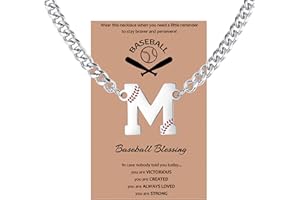 QINJIEJIE Initial Baseball Necklace A-Z Letter Necklaces Sports Accessories Drip Baseball Charm Pendant Jewelry Stainless Steel Silver Chain 22inch Personalized Gift for Men Lover Fans