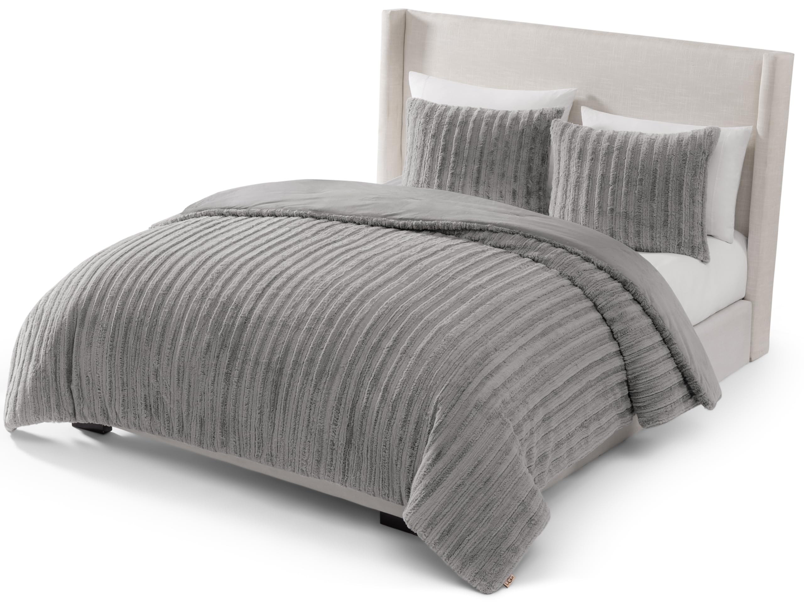 UGG Full/Queen Comforter Set with 2 Pillow Shams Plush Faux Fur Bedding Soft Warm Down Alternative Comforter Washable Hypoallergenic Fluffy Blanket Set for Bedroom, Full/Queen, Seal Grey (Kenzie)