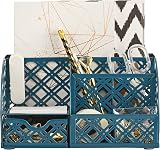 EXERZ Desk Organiser Mesh Desk Tidy Caddy 7 Compartments Aegean Blue view 3